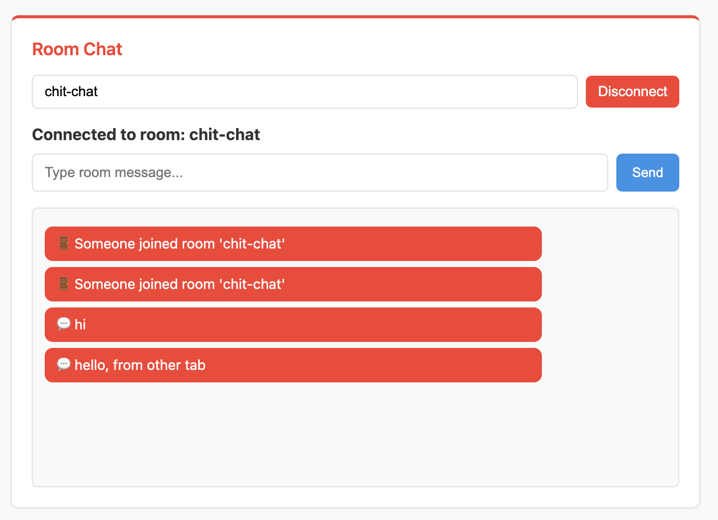 Room Chat demo showing multi-user communication