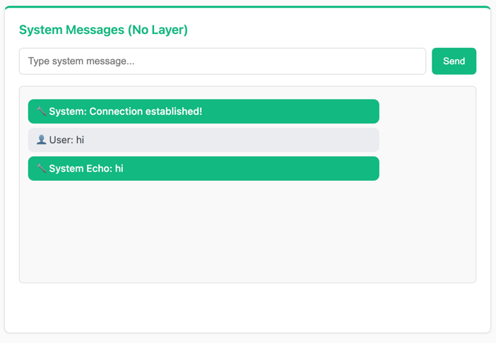 System Messages WebSocket demo showing echo functionality
